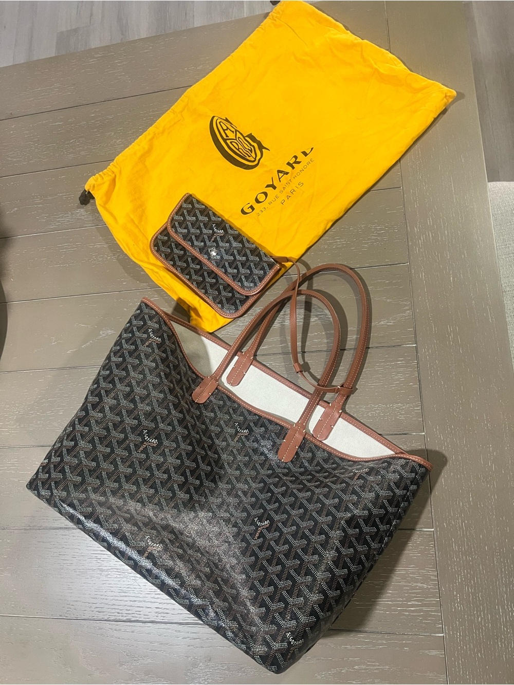 Goyard Black and Brown Tote with Leather Trim and Matching Pouch